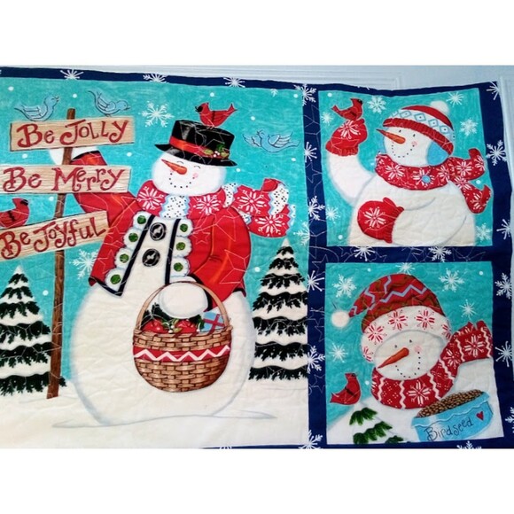24"x48" Handmade Finished Snowman Baby Quilt Lap Quilt wall hanging cottage core - Picture 3 of 6